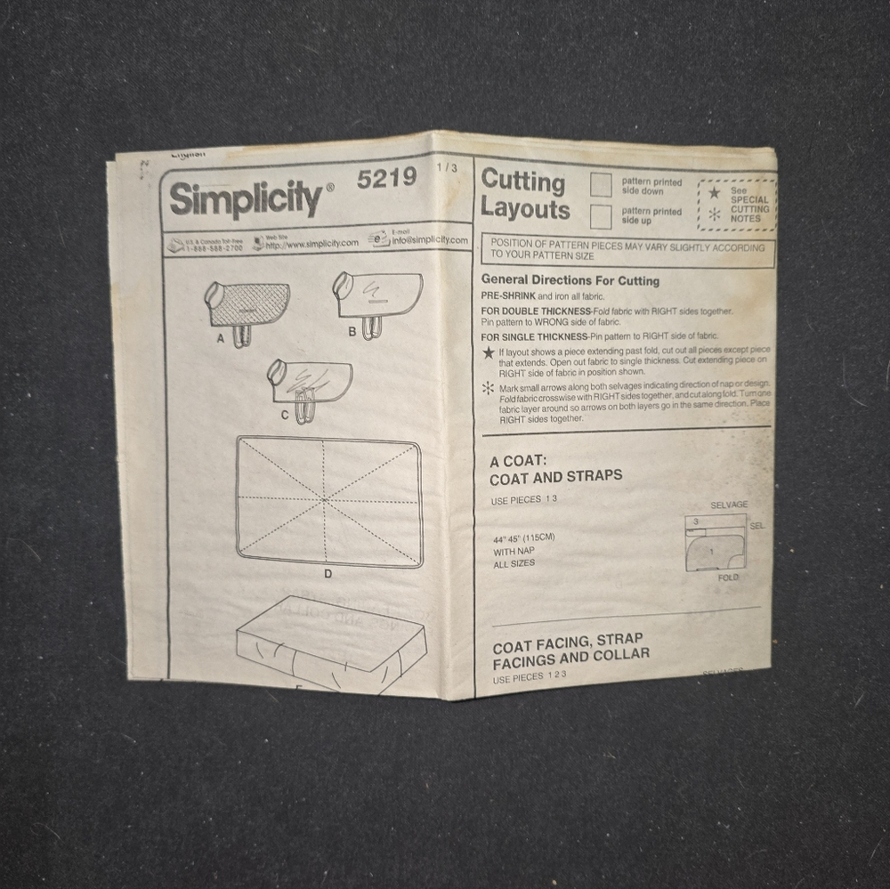 5219 Simplicity SEWING Pattern Dog Beds Blankets 3 Sizes Coats Small Med Large - Picture 3 of 7